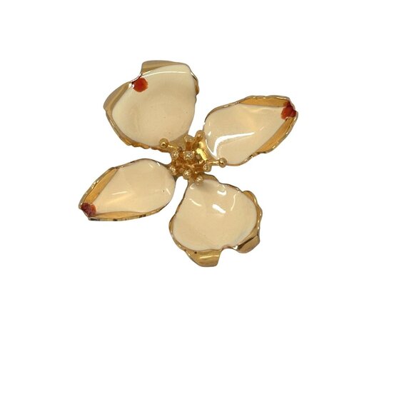 Vintage Cerrito Gold Tone & Cream Enamel Floral Brooch Pin - Picture 1 of 10